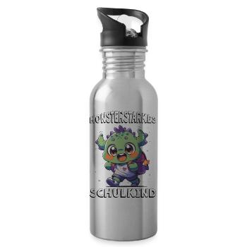 Schulkind Einschulung Monsterstarkes Schulkind - Trinkflasche mit integriertem Trinkhalm - Lightsilver - Rechts