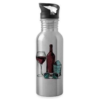 Bouteille de vin et lunettes n°2 - Gourde avec paille intégrée - argent clair - Droite