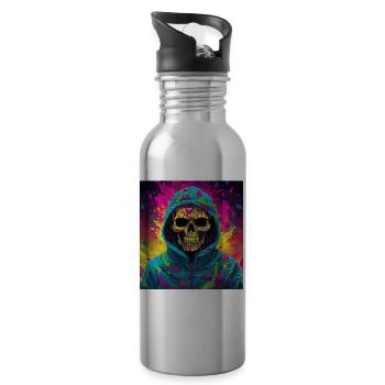 Cooler Skull Totenkopf für deinen coolen Look - Trinkflasche mit integriertem Trinkhalm - Lightsilver - Rechts