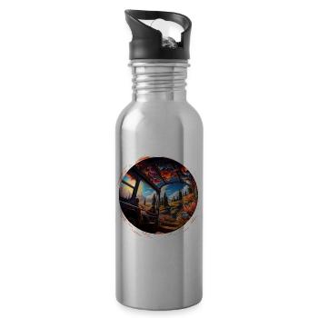 Time travel to the 70s: Authentic retro design - Water bottle with straw - silver - Right