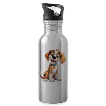 Dog Doggy Dog Lover Animal Cartoon Comic - Gourde avec paille intégrée - argent clair - Droite