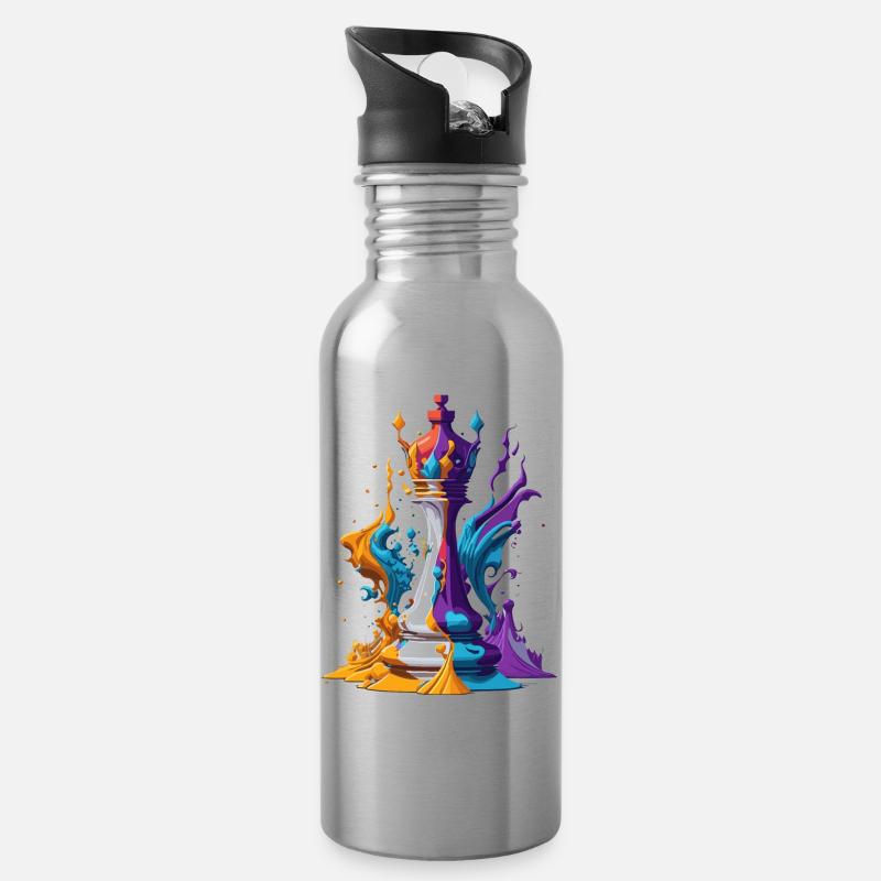 Schachfigur - Trinkflasche mit integriertem Trinkhalm - Lightsilver