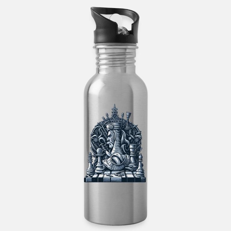 Schachbrett - Trinkflasche mit integriertem Trinkhalm - Lightsilver