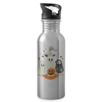 Cuddly Halloween Ghosts with Pumpkin - Water bottle with straw - silver - Right