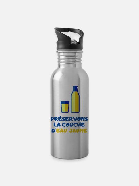 Preservons la couche d'eau jaune. Cadeau Humour - Gourde avec paille intégrée - argent clair