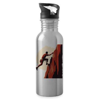 Adventurer on rock face with rope - Water bottle with straw - silver - Right