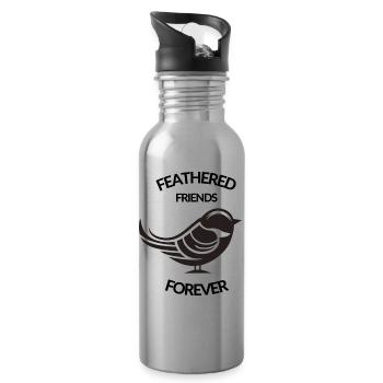 "Gefiederte Freunde für immer" Brauner Slogan - Trinkflasche mit integriertem Trinkhalm - Lightsilver - Rechts