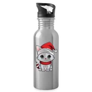Cat Christmas Christmas Cat Cute Merry Catmas - Water bottle with straw - silver - Right