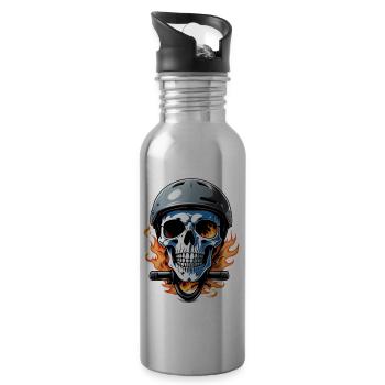 Retro Style Motorcycle - Skull and Skeleton - Water bottle with straw - silver - Right