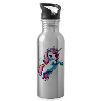 Licorne Einhorn Kawaii - Trinkflasche mit integriertem Trinkhalm - Lightsilver - Rechts
