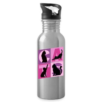 Katzen Silhouetten Pink Rosa Lila Vintage Retro - Trinkflasche mit integriertem Trinkhalm - Lightsilver - Rechts