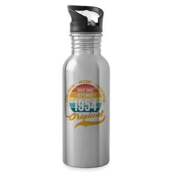 Retro 70 Years September 1954 Birthday Vintage - Water bottle with straw - silver - Right