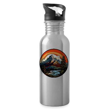 Mountains, Landscape, Nature - Water bottle with straw - silver - Right