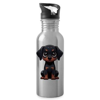 Digitale Illustration des niedlichen Dobermanns - Trinkflasche mit integriertem Trinkhalm - Lightsilver - Rechts