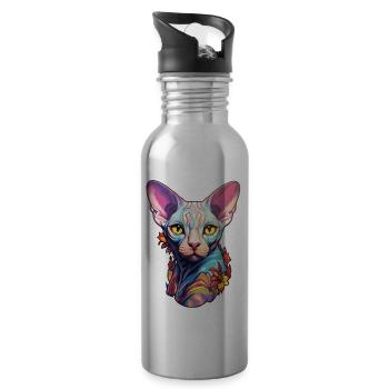 Sphynx-Katzenkopf - Trinkflasche mit integriertem Trinkhalm - Lightsilver - Rechts