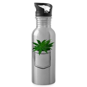 Cannabis - Ma récolte dans ma poche - Poche poitrine - Gourde avec paille intégrée - argent clair - Droite