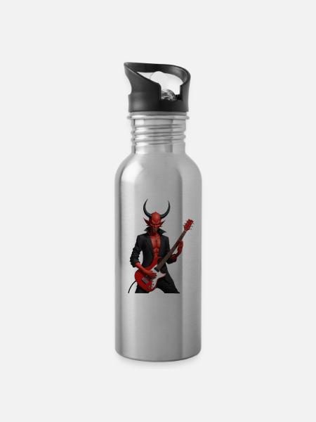 Diable avec guitare électrique rouge - Gourde avec paille intégrée - argent clair