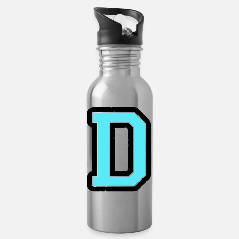 D Buchstabe - Trinkflasche mit integriertem Trinkhalm - Lightsilver