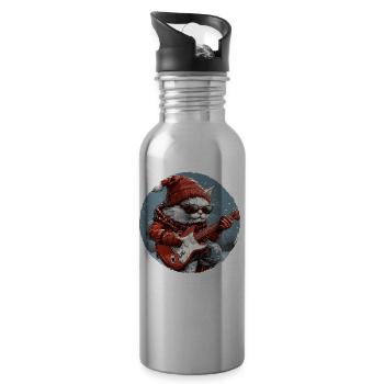 Cat Christmas Guitar Party - Water bottle with straw - silver - Right