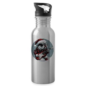 Bulldog Hund Weihnachten Rocker Gitarre - Trinkflasche mit integriertem Trinkhalm - Lightsilver - Rechts