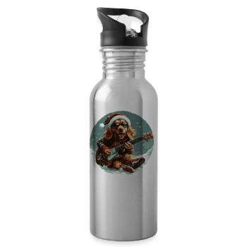 Golden Retriever Hund Weihnachten Rocker Gitarre - Trinkflasche mit integriertem Trinkhalm - Lightsilver - Rechts
