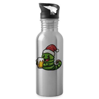 Worm Christmas Beer Funny - Water bottle with straw - silver - Right