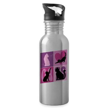 Chat Chaton Chat Silhouette Coeur Art Coloré - Gourde avec paille intégrée - argent clair - Droite