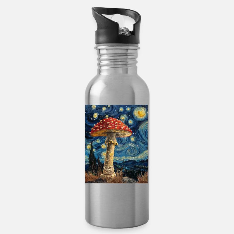 Champignon Nuit étoilée - Gourde avec paille intégrée - argent clair