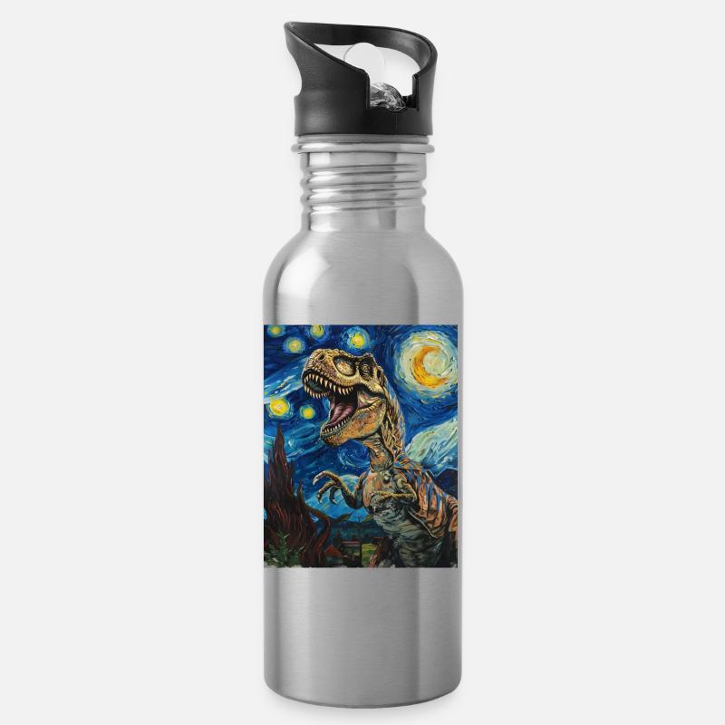 T-Rex Dino - Gourde avec paille intégrée - argent clair