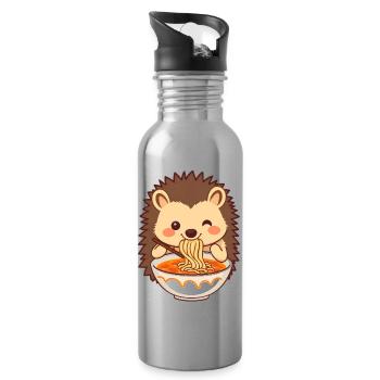 Ein süßer Igel mag Nudelsuppe - Trinkflasche mit integriertem Trinkhalm - Lightsilver - Rechts