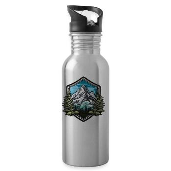 Mountains Winter Forest Peaks - Water bottle with straw - silver - Right