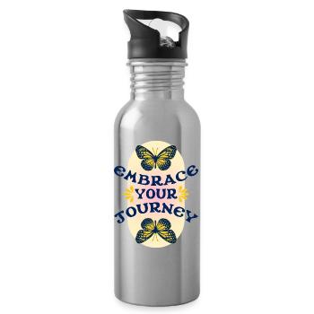 Embrace Your Journey – Schmetterling Retro - Trinkflasche mit integriertem Trinkhalm - Lightsilver - Rechts
