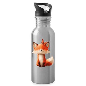 Fuchs mit Schmetterling - Trinkflasche mit integriertem Trinkhalm - Lightsilver - Rechts