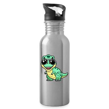 Dino with glasses - Cool - Water bottle with straw - silver - Right