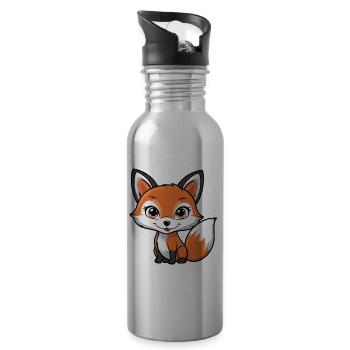 Süßer Fuchs - Niedlich orange mit großen Augen - Trinkflasche mit integriertem Trinkhalm - Lightsilver - Rechts