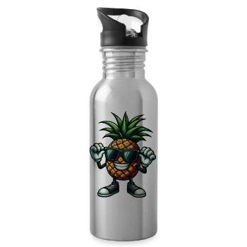 Coole Ananas mit Sonnenbrille Comic Frucht - Trinkflasche mit integriertem Trinkhalm - Lightsilver - Rechts