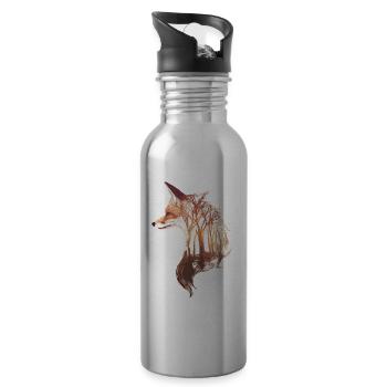 Surreal Fox with Forest – Magical Nature Design - Water bottle with straw - silver - Right