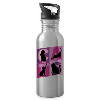 Katze Kätzchen Kater Kitten Mieze Silhouette Kunst - Trinkflasche mit integriertem Trinkhalm - Lightsilver - Rechts