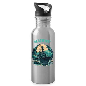 Black Wave – Navire de guerre d’élite - Marine - Gourde avec paille intégrée - argent clair - Droite