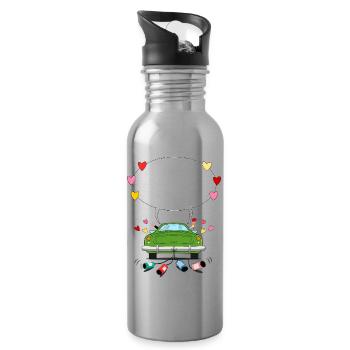 Hochzeitsauto mit Sprechblase in Grün - Trinkflasche mit integriertem Trinkhalm - Lightsilver - Rechts