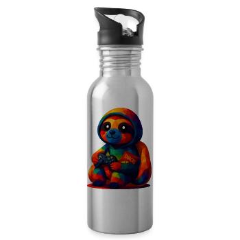 WPAP Polygon Kawaii Style Animal Baby Sloth Hoody - Water bottle with straw - silver - Right