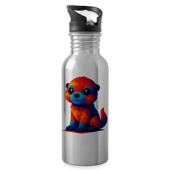 WPAP Polygon Kawaii Stil Baby Otter Tiere - Trinkflasche mit integriertem Trinkhalm - Lightsilver - Rechts