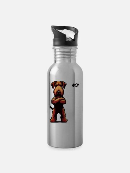 No Airedale Terrier Airedales Airedalebesitzer - Trinkflasche mit integriertem Trinkhalm - Lightsilver