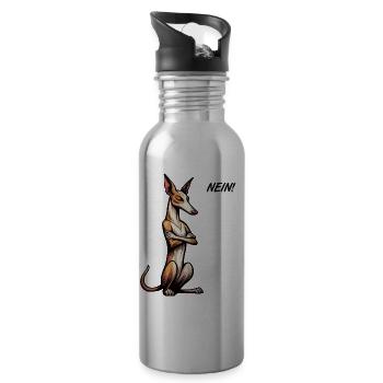 Nein Podenco Podencoliebhaber Podencobesitzer - Trinkflasche mit integriertem Trinkhalm - Lightsilver - Rechts