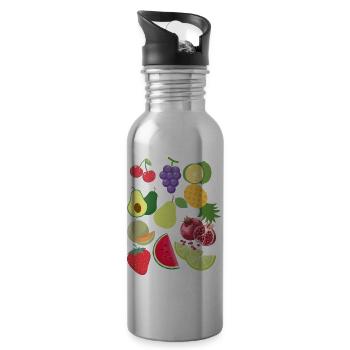 Früchte Retro Vintage niedliches buntes Design - Trinkflasche mit integriertem Trinkhalm - Lightsilver - Rechts