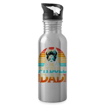 Pitbull Papa Retro Sonnenuntergang, Hund Vater - Trinkflasche mit integriertem Trinkhalm - Lightsilver - Rechts
