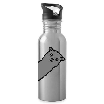 Gray Alpaca Llama Head Curious Funny Look - Water bottle with straw - silver - Right