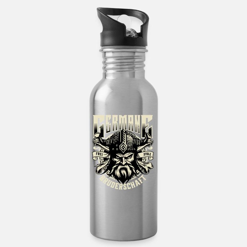 Nordische Bruderschaft Germane - Trinkflasche mit integriertem Trinkhalm - Lightsilver
