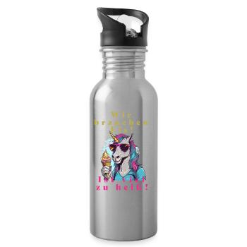 Einhorn Eis vs. Hitze - Water bottle with straw - silver - Right
