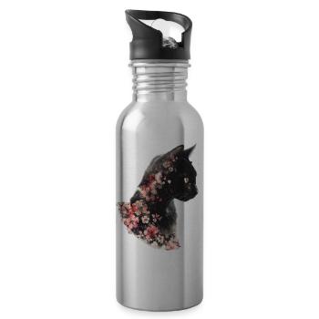 Katze Blumen - Trinkflasche mit integriertem Trinkhalm - Lightsilver - Rechts